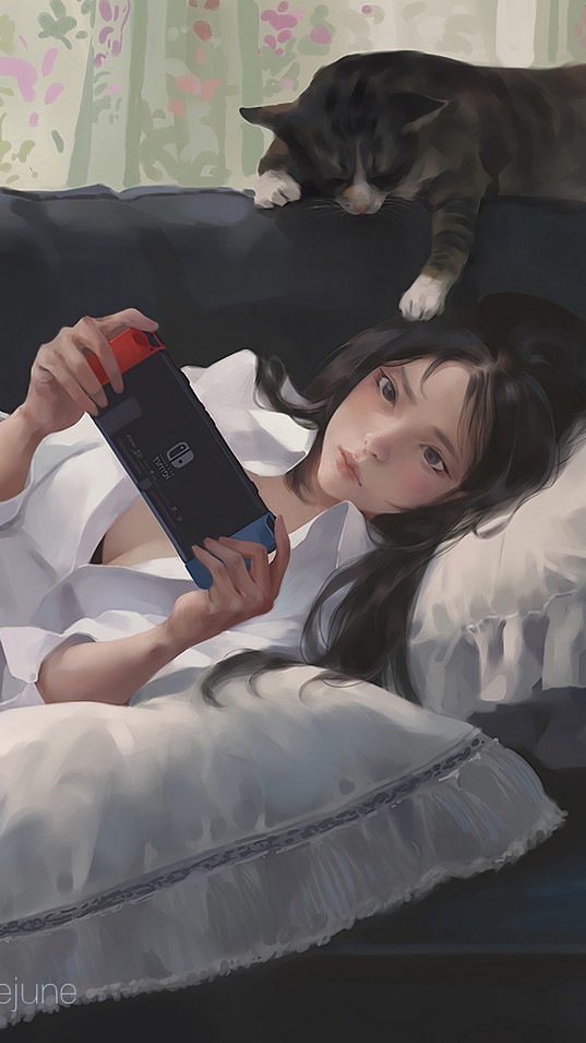 动漫女孩 玩游戏 睡觉4K壁纸